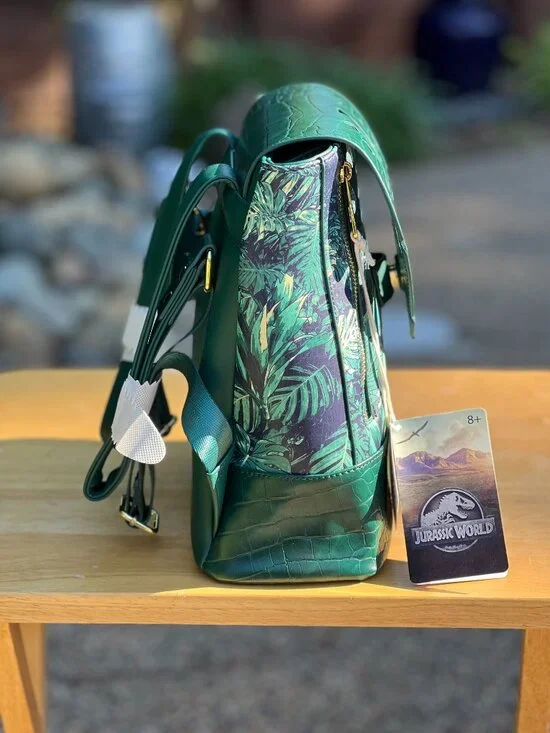Loungefly Jurassic World Park Velociraptor Palm Frond Crossbody Backpack &Wallet - Picture 11 of 13